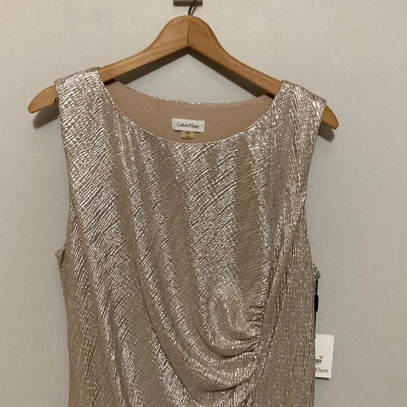 Calvin Klein Shimmering Metallic Gold Sleeveless Sheath Dress, Plus Size 16, 16W - Picture 5 of 14